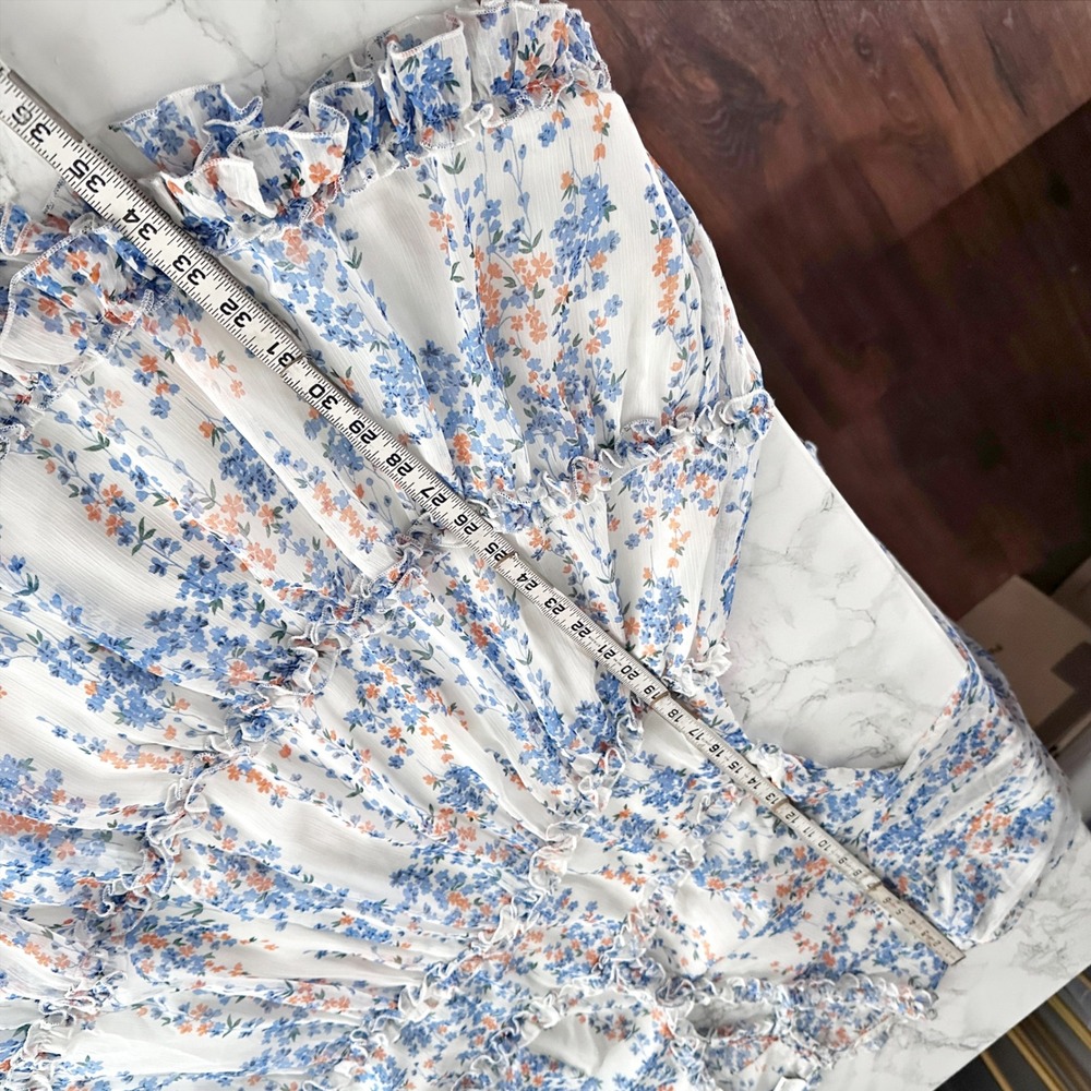 Selfie Leslie Laney Cut-Out Back Floral Blue White Mini Dress Women's Size XL - Picture 10 of 13